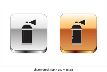 Black Paint spray can icon isolated on white background. Silver-gold square button. Vector Illustration