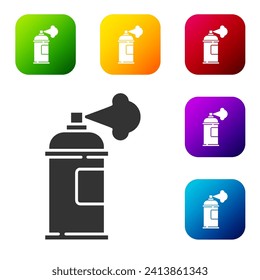Black Paint spray can icon isolated on white background. Set icons in color square buttons. Vector