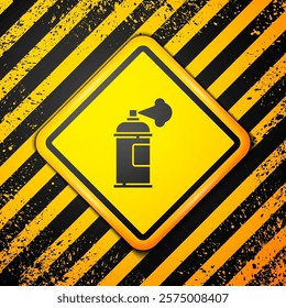 Black Paint spray can icon isolated on yellow background. Warning sign. Vector