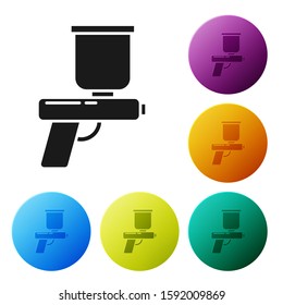 Black Paint spray gun icon isolated on white background. Set icons colorful circle buttons. Vector Illustration