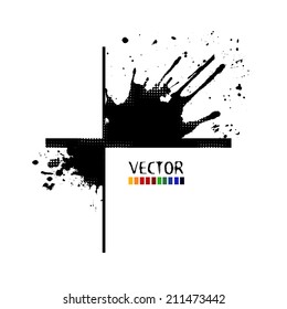 Black Paint stains frame cross. Vector