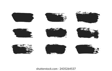 Schwarze Farbe Flecken gesetzt. Ink Grunge Striche mit rauer Textur isoliert auf weißem Hintergrund.
