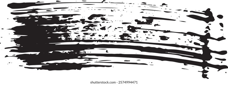 black paint stroke consisting of several chaotic lines and chaotic spots that are combined into one pattern, for various designs