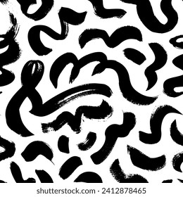 Black paint swirled line vector seamless pattern. Monochrome organic shapes. Stylish structure of natural cells. Hipster black paint geometric background. Grunge squiggle lines, curly brush strokes.