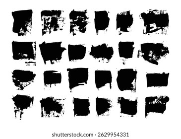 Feixe de elemento de textura de tinta preta. Conjunto de design de traçados de pincel de pintura Grunge.