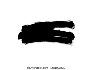 Black paint vector brush stroke isolated on white background. Vector ink illustration, dry dirty smear. Grunge paint brushstroke, box, frame, banner, design element for text. Modern textured shape.