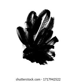 Black paint vector brush stroke. Ink brush shape with loops dirty grunge design element, box or background for text. Grungy black smear and rough stain. Hand drawn ink illustration isolated on white.