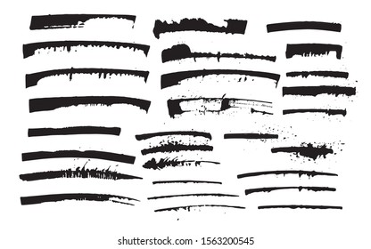 black paint Vector expressive grunge ink brush strokes. Dirty artistic design element set. Rough graffiti stains. Hand drawn design parts. 
