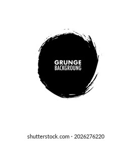Black paint vector grunge circle. Hand painted ink blob, round button, rough edges dot. Hand drawn circle isolated on white. Background for text. Rounded black paint brushstroke. Grungy rough smear.