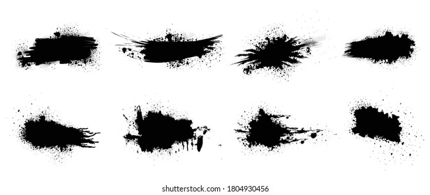 Black paint vector. Spray Paint Elements, ink brush strokes, Black splashes set, Black grunge with frame, Dirty artistic design elements,  boxes, lines, frames for text.