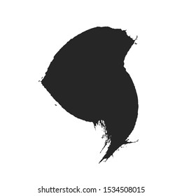 Black paintbrush abstract spot for creative design. Universal painted object isolated on white background. Japanese style decoration element. Grungy sticker template for advertising message.