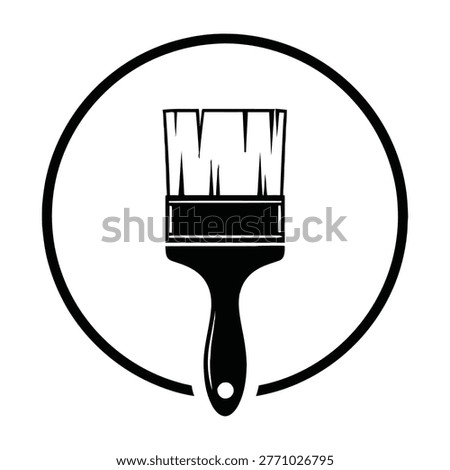 A black paintbrush in a circle isolated on a white background, symbolizing creativity and artistry, perfect for design and DIY projects.