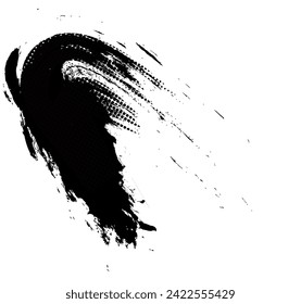 Black paintbrush splattered, abstract rough. Splash ink brush stroke, grunge style, halftone graphic texture. Vector stroke illustration