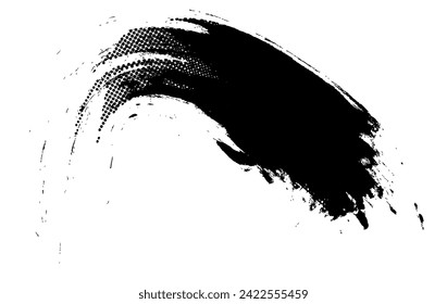 Black paintbrush splattered, abstract rough. Splash ink brush stroke, grunge style, halftone graphic texture. Vector stroke illustration