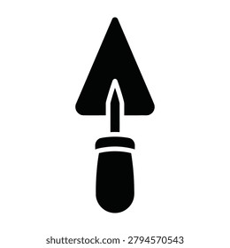 A black paintbrush with a triangular head on a white background, symbolizing art and creativity