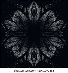 A black painted flower. Ethnic ornament. A unique abstract illustration. A beautiful image will decorate design projects and ideas. A unique combination of lines, waves of curves, textures.