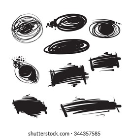 Black painted spots, blots isolated on white background