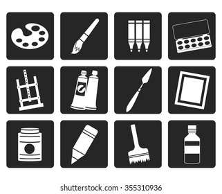 Black painter, drawing and painting icons -  vector icon set