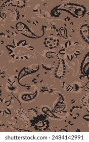 Black paisley bandana fabric patchwork abstract seamless pattern. Trendy Seamless pattern in patchwork style. Embroidered print for carpet, rug, scarf, cloth, textile, wallpaper, wrapping