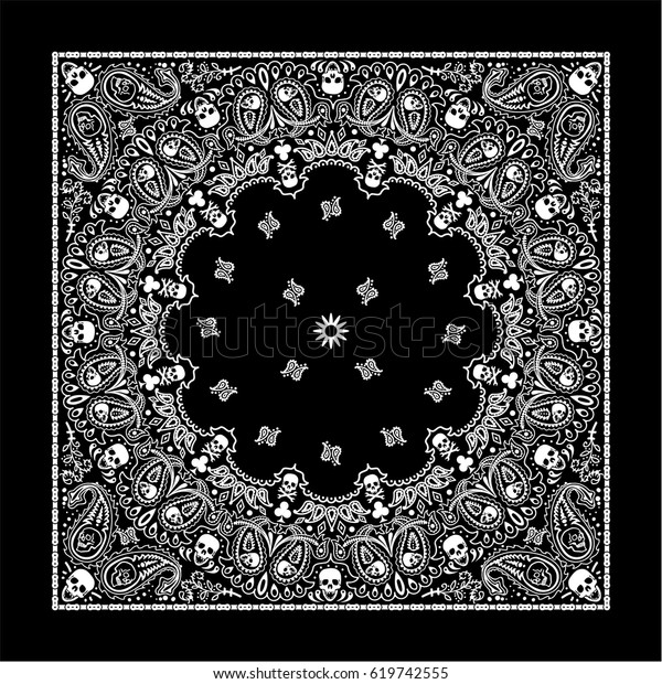 Black Paisley Bandanna Stock Vector (Royalty Free) 619742555