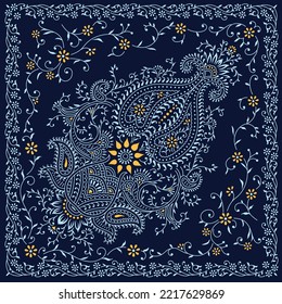 Black Paisley Bandanna Pattern on navy background