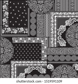 Black Paisley Patchwork  Pattern On Background