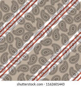 black paisley pattern on stripe background