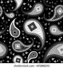 Black paisley repeated background for wallpapers, banners and covers in vector