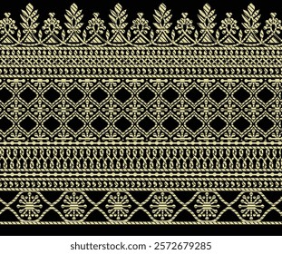 Black Paisley stripes combined with decorative ethnic patterns for wallpapers, gift wraps, and modern aesthetics.