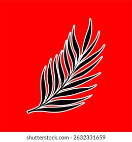 Black Palm Leaf Icon on Red Background
