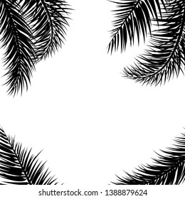 Black Palm Leaf Vector Background.  Tropical drawn text background. 