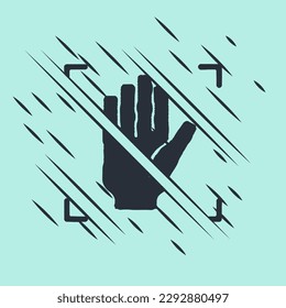 Black Palm print recognition icon isolated on green background. Biometric hand scan. Fingerprint identification. System recognition and verification. Glitch style. Vector