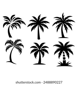 Black Palm Silhouettes Tropical Trees Shadows. Vector 