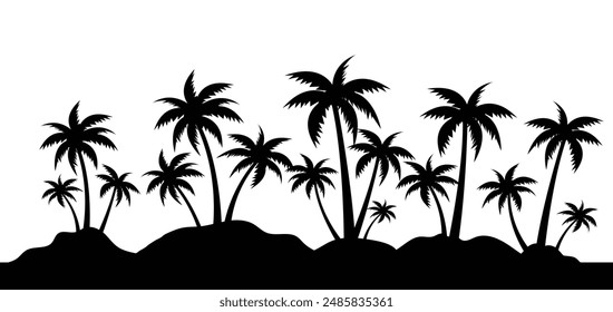 Black Palm Tree Border And White Background 
, Vector Illustration