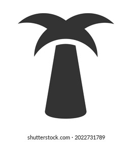 Black palm tree icon vector illustration isolated on white background. Silhouette of a palm tree on lateral view.