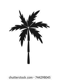 Black palm tree on white background. Simple illustration of palm tree.
