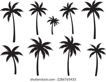 Black palm tree set vector illustration on white background silhouette  svg