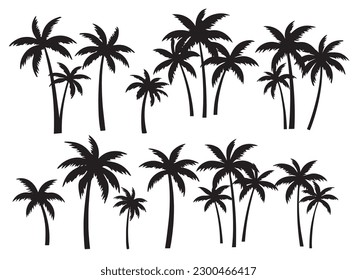 	
Black palm tree set vector illustration on white background silhouette art black white stock illustration	
