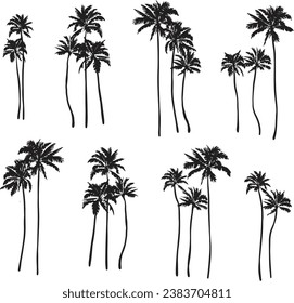 Black palm tree set vector coconut illustration on white background silhouette black white illustration png