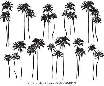 Black palm tree set vector coconut illustration on white background silhouette black white illustration png