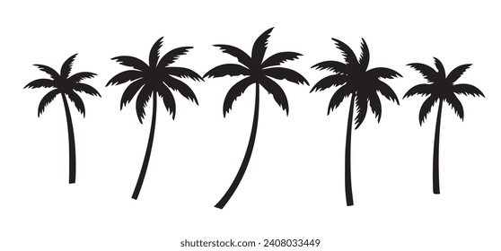 Black palm tree set vector illustration on white background silhouette art black white stock illustration