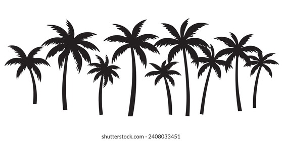 Black palm tree set vector illustration on white background silhouette art black white stock illustration