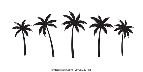 Black palm tree set vector illustration on white background silhouette art black white stock illustration svg