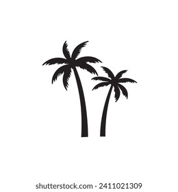 Black palm tree set vector illustration isolated on white background silhouette art black white stock illustration logo icon png. tropical, beach, landscape, pattern, paradise, coconut background