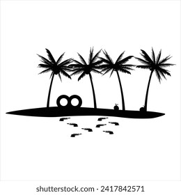 Black palm tree set vector illustration isolated on white background silhouette art black white stock illustration logo icon png. tropical, beach, landscape, paradise, coco, coconut background