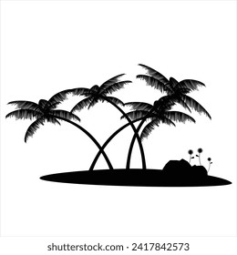 Black palm tree set vector illustration isolated on white background silhouette art black white stock illustration logo icon png. tropical, beach, landscape, paradise, coco, coconut background