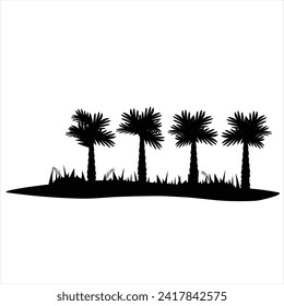 Black palm tree set vector illustration isolated on white background silhouette art black white stock illustration logo icon png. tropical, beach, landscape, paradise, coco, coconut background