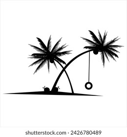 Black palm tree set vector illustration isolated on white background silhouette art black white stock illustration logo icon png. tropical, beach, landscape, paradise, coco, coconut background