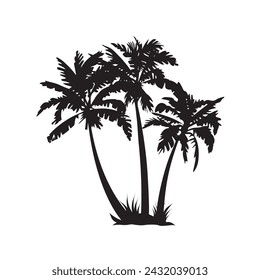 Black palm tree set vector illustration isolated on white background silhouette art black white stock illustration logo icon png. tropical, beach, landscape, paradise, coco, coconut background