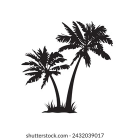 Black palm tree set vector illustration isolated on white background silhouette art black white stock illustration logo icon png. tropical, beach, landscape, paradise, coco, coconut background